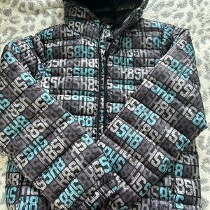 Kids Graphic Puffer Jacket - Black and Blue